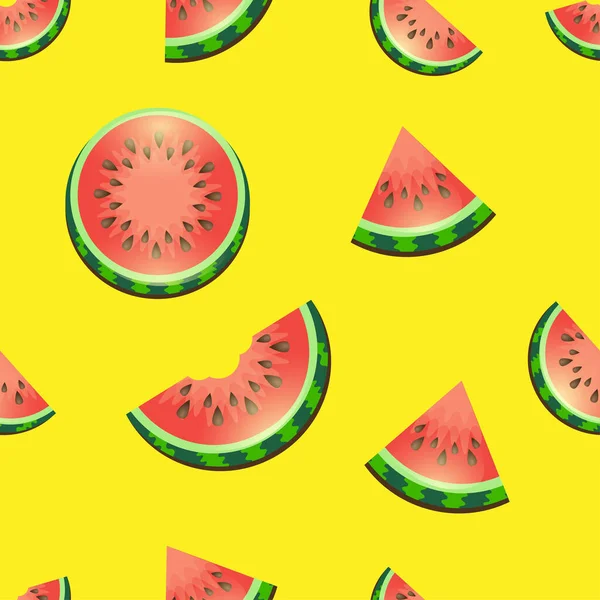 Seamless Pattern Pieces Watermelon Yellow Background Endless Pattern Vector Illustration — Vector de stock