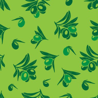 Olgun, siyah ve yeşil zeytinli, pürüzsüz desen. Zeytinyağı için arka plan tasarımı, doğal kozmetik ürünleri. Paket kağıdı için en iyisi..