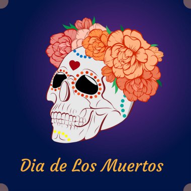 Süslü dekore edilmiş Ölüler Günü 'nün (Dia de los Muertos) vektör illüstrasyonuName.