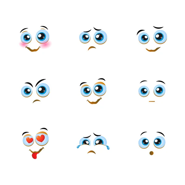 Cartoon Eyes Face Expressions Emotions Cute Smiles Icons Emoticons Vector — Archivo Imágenes Vectoriales