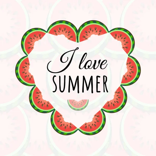 Vektordruck Mit Wassermelone Und Schriftzug Ich Liebe Den Sommer Typografisches — Stockvektor