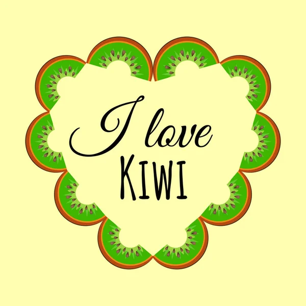 Kiwi Forma Corazón Dibujo Vectorial Dibujado Mano Imagen Del Texto — Vector de stock