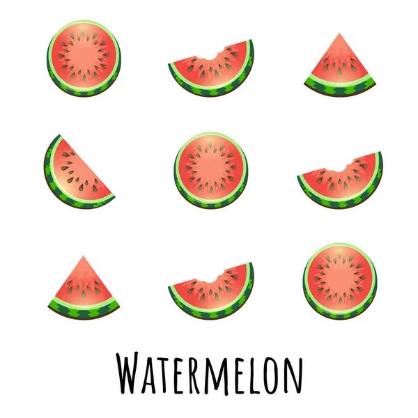 Summer Set Fresh Ripe Watermelon Single Half Slice Watermelon Red — Διανυσματικό Αρχείο