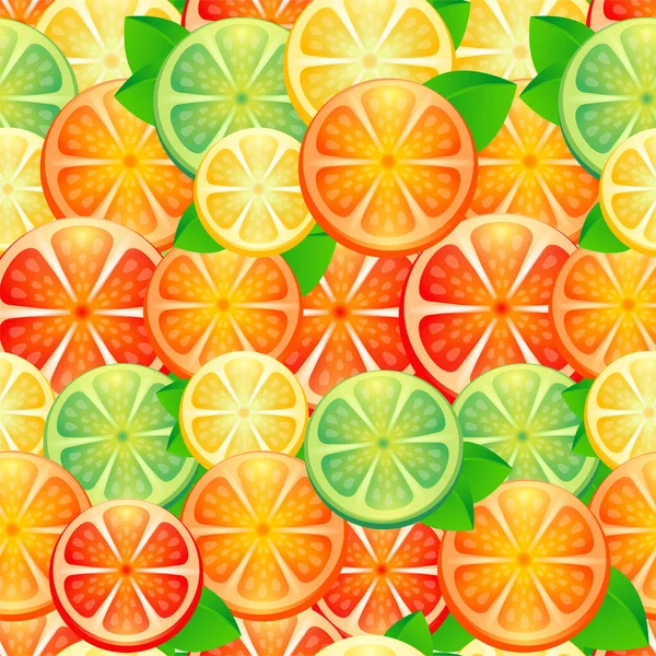 Векторный Бесшовный Рисунок Различными Цитрусовыми Ломтиками Грейпфрутом Лимоном Лаймом Апельсином — стоковый вектор