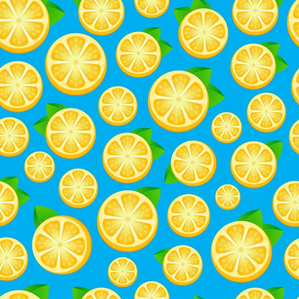 Бесшовный Рисунок Лимонно Векторной Иллюстрацией Кусочки Лимона Синем Бирюзовом Фоне — стоковый вектор