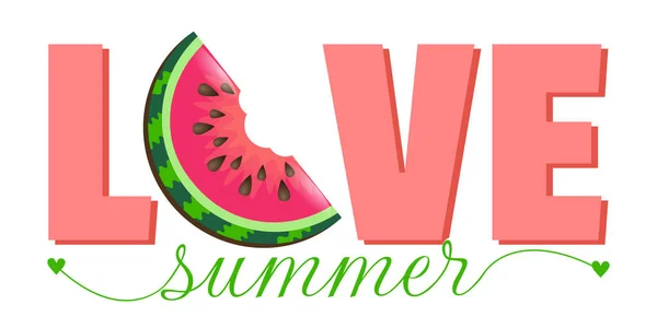 甜西瓜和时髦的字母 夏日的氛围 时尚排版口号设计 爱夏天 设计T恤 卡片等 白色背景上的矢量插图 — 图库矢量图片