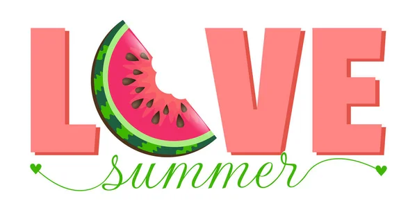 Söt Vattenmelon Och Trendiga Bokstäver Summer Vibes Snygg Typografi Slogan — Stock vektor