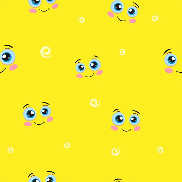Seamless Smiley Face Pattern Funny Facial Expressions Continuous Yellow Background — Stock vektor