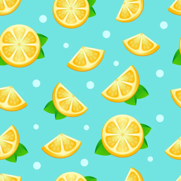 Seamless Pattern Lemons Vector Illustration Slices Lemon Turquoise Background Dots — Vector de stock