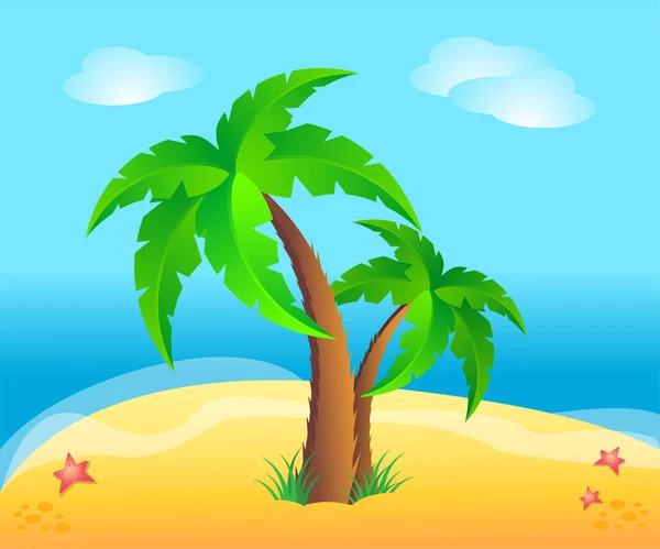 Zwei Palmen Und Ein Sandstrand Blauen Meer Paradiesischer Urlaub Auf — Stockvektor