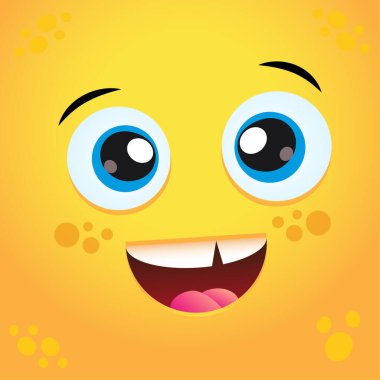 Yellow smiling face, yellow square toy icon, Simple emotion happy face icon. Yellow cute monster.