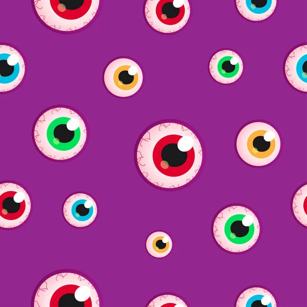 Creepy Cute Halloween Design Halloween Eyeballs Purple Pattern Eyeball Seamless — Stock Vector