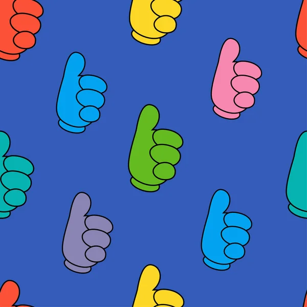Pattern Hands Showing Thumbs Blue Background Style Pop Art Print — Vettoriale Stock