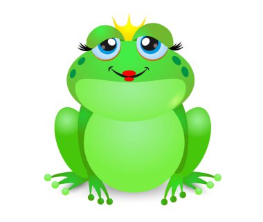 Princess frog with a crown hand drawn vector illustration. Funny isolated fairy tale animal character for kids logo or icon.