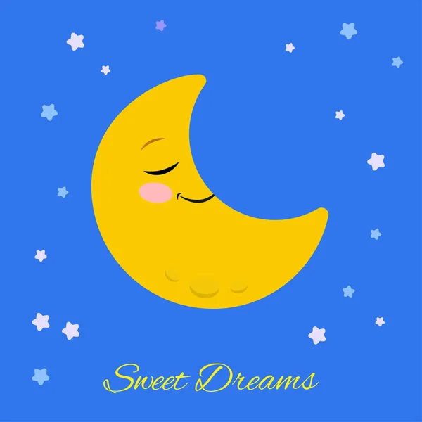 Sweet Dreams Tekst Blauwe Achtergrond Met Slaap Maan Aan Hemel — Stockvector