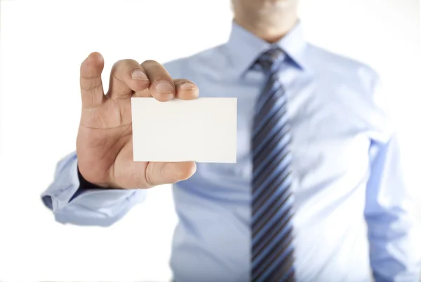 Man holding business card — Stock Photo, Image