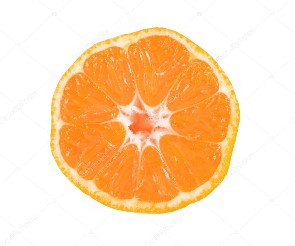 Slice of mandarin on white