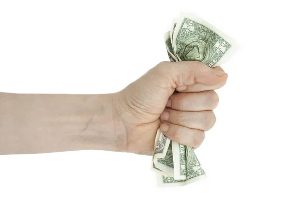 Hand and crumpled money — Stock Photo, Image