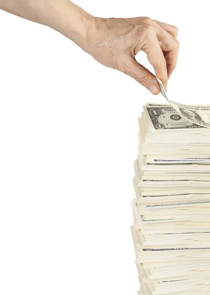 Pile of money and hand — Stock Photo, Image