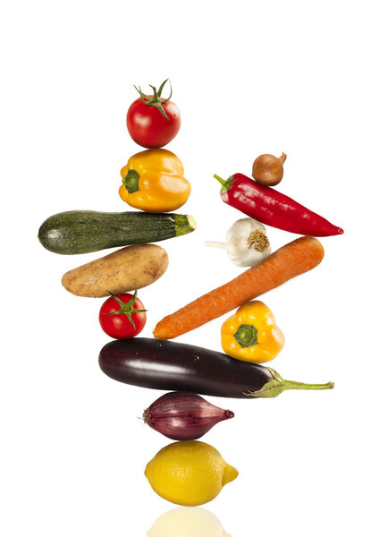 Colorful healthy fresh vegetables on white