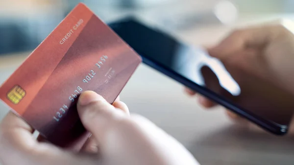 Pago Con Tarjeta Crédito Teléfono Móvil —  Fotos de Stock