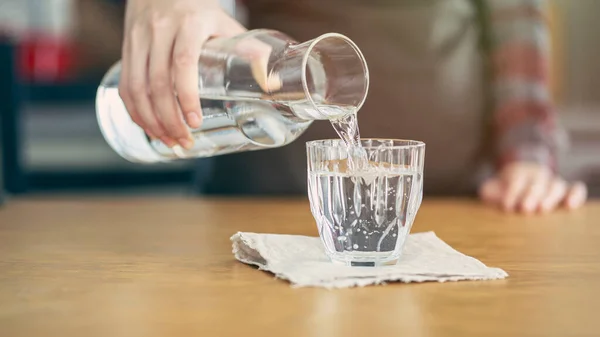 Pouring Water Bottle Glass — Stock Photo, Image