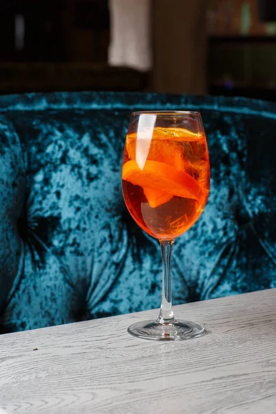 Glass Ice Cold Aperol Spritz Cocktail Served Wine Glass Decorated — 스톡 사진