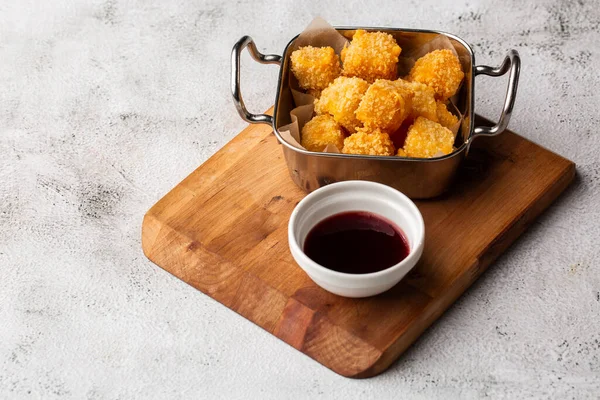 Deep Fried Cheese Squares Served Cranberry Sauce Marble Background Delicious — Stock Photo, Image