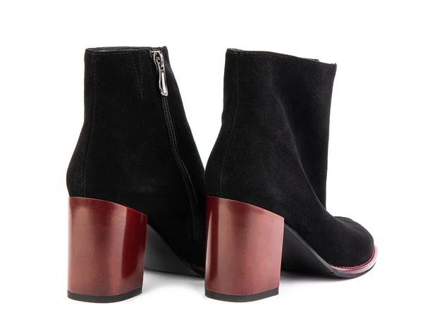 Women Autumn Ankle Suede Boots Black Zip Red Average Heels — Stock Photo, Image