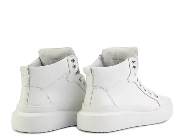 Beyaz Klasik Deri Ayakkabılar Sıradan Kadın Tarzı Beyaz Bağcıklı Beyaz — Stok fotoğraf