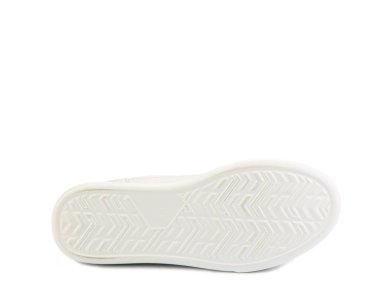 Ayakkabılar için taban, alt manzara. Beyaz Ayakkabı tabanı beyaz arka planda izole edilmiş. mesaj için yer. Çizme elementi. Ayakkabı aksesuarları üretimi kavramı.