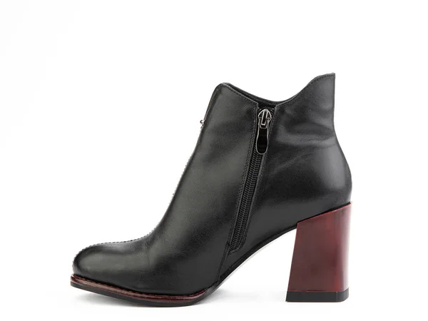 Womens Autumn Ankle Leather Boots Black Zip Red Average Heels — Stock Photo, Image