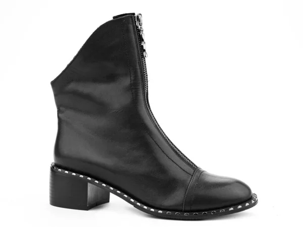 Botas Jodhpur Cuero Negro Otoño Para Mujer Con Cremallera Tacones — Foto de Stock