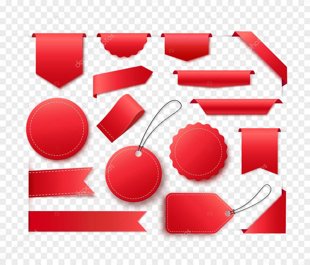 Blank red tags isolated. 3d labels.