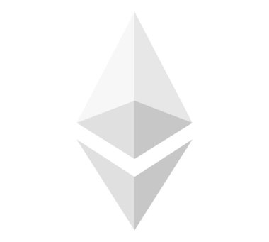 Ethereum sembolü izole edilmiş. Beyaz gökyüzü sembolü.
