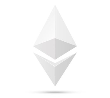 Ethereum sembolü izole edilmiş. Beyaz gökyüzü sembolü.