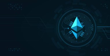Kripto para birimi mavi arka plan. Ethereum sembolü 