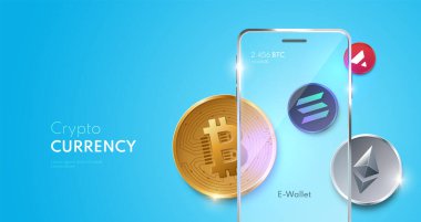 Kripto para birimi geçmişi. Bitcoin ve altsikkeler. Kripto cüzdan blok zincir vektör çizimi