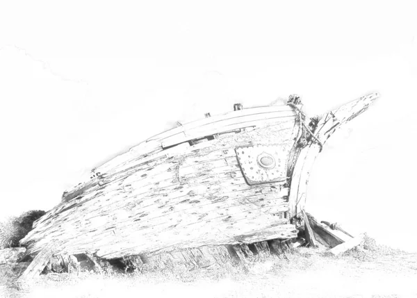 Hajó roncsa, rajz — Stock Fotó