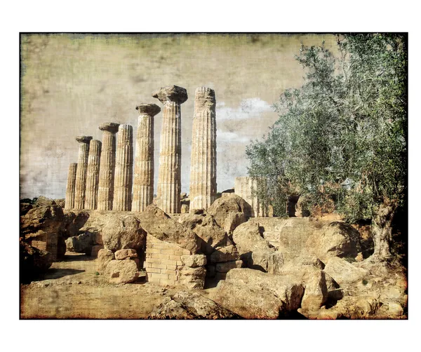 Древние греческие руины - винтажная картина — стоковое фото