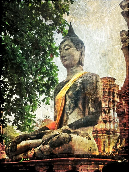 タイ仏の彫刻 - ビンテージ写真 — ストック写真