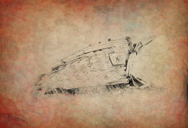 Ескіз корабля на старій папірці — стокове фото