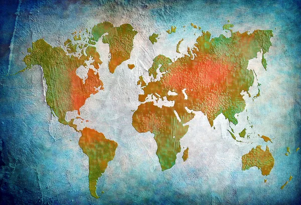 青色の背景とビンテージの世界地図 — ストック写真