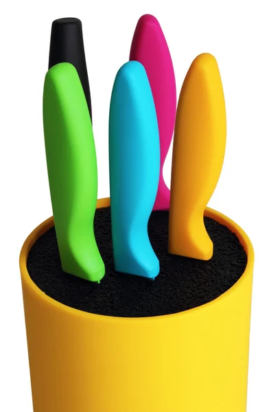 Ceramic kitchen knives in holder — Stock Photo, Image