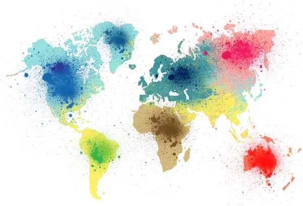 Барвиста карта світу з плямами фарби — стокове фото
