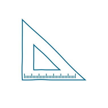 Beyaz arkaplanda izole edilmiş üçgen cetvel vektör simgesinin el çizimi