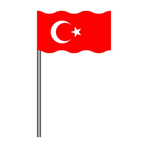 トルコ国旗白い背景にポール ベクトルの画像 — ストックベクタ
