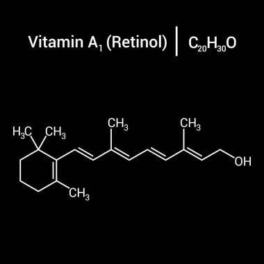 A1 veya retinolün kimyasal yapısı (C20H30O)