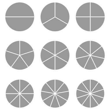 Matematik vektörü illüstrasyonunda beyaz arkaplanda izole edilmiş gri kesir çember grafiği