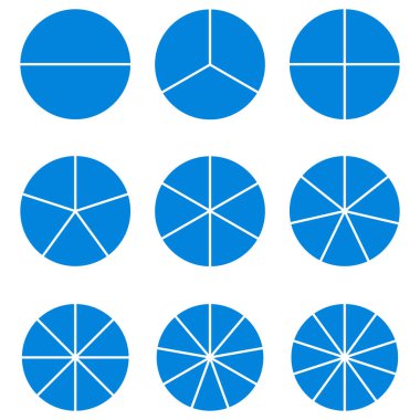 Matematik vektör illüstrasyonunda beyaz arkaplanda izole edilmiş mavi kesir çember grafiği